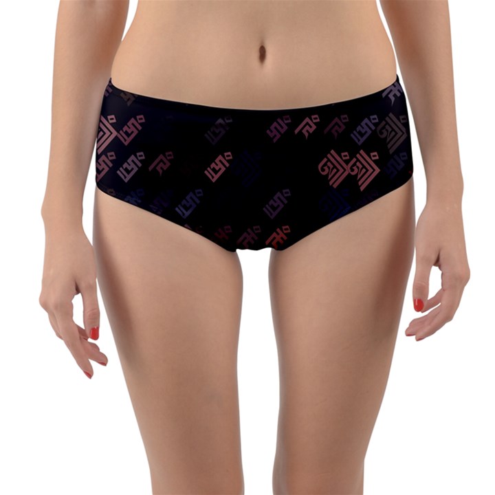 These Letter Ancient Tibetan Kingdom Zhang Zhung Ram Yam Kham Srum Art Sign Reversible Mid-Waist Bikini Bottoms