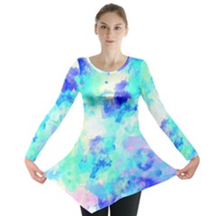 Transparent Colorful Rainbow Blue Paint Sky Long Sleeve Tunic  by Mariart