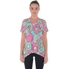 Donuts Pattern Cut Out Side Drop Tee by ValentinaDesign