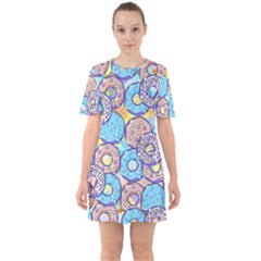 Donuts Pattern Sixties Short Sleeve Mini Dress