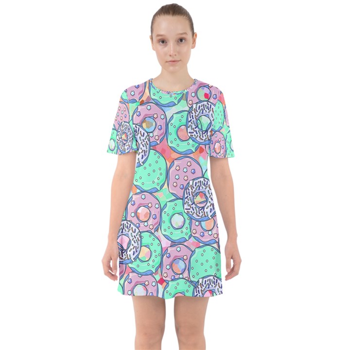 Donuts pattern Sixties Short Sleeve Mini Dress