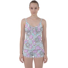 Donuts Pattern Tie Front Two Piece Tankini