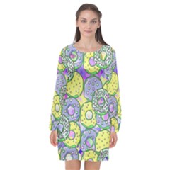 Donuts Pattern Long Sleeve Chiffon Shift Dress 