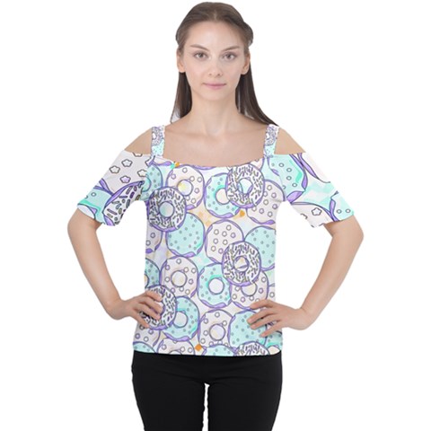 Donuts Pattern Cutout Shoulder Tee by ValentinaDesign