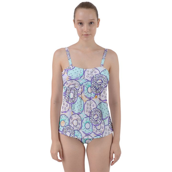 Donuts pattern Twist Front Tankini Set