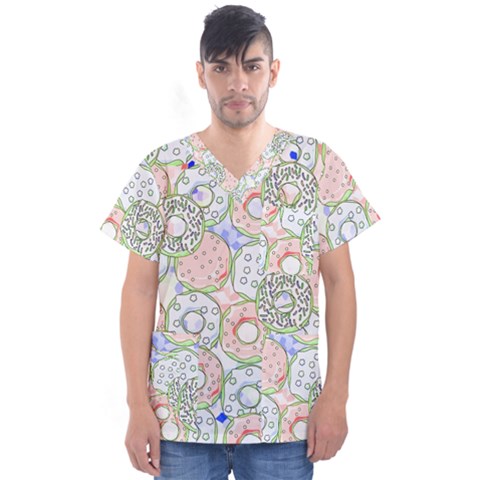 Donuts Pattern Men s V-neck Scrub Top by ValentinaDesign