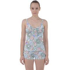 Donuts Pattern Tie Front Two Piece Tankini