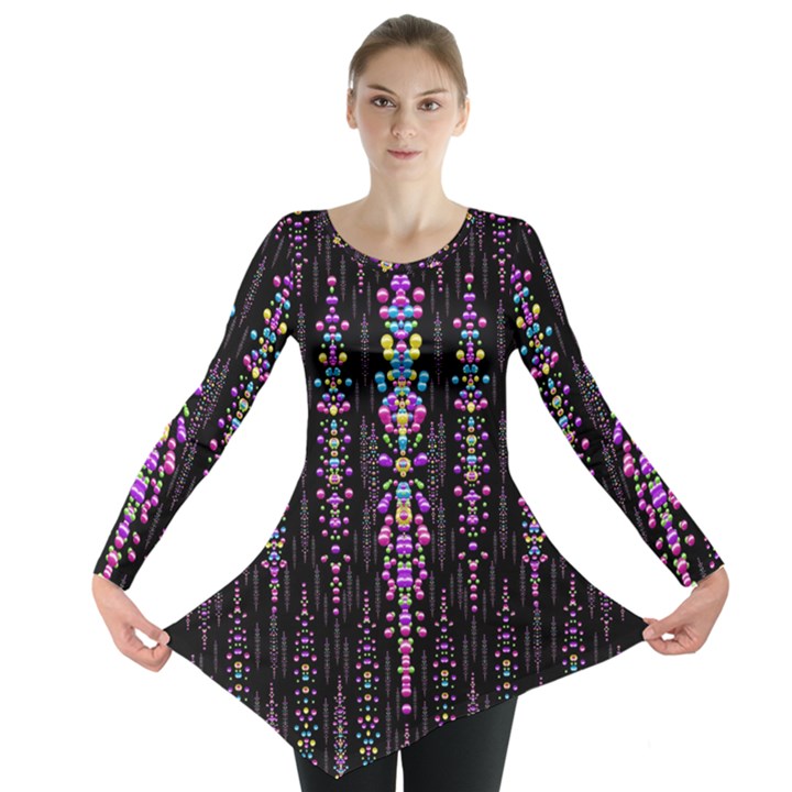 Rainbow Asteroid Pearls In The Wonderful Atmosphere Long Sleeve Tunic 