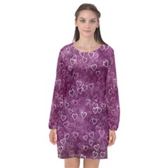 Heart pattern Long Sleeve Chiffon Shift Dress 