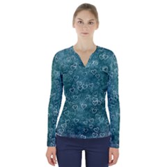 Heart Pattern V-neck Long Sleeve Top