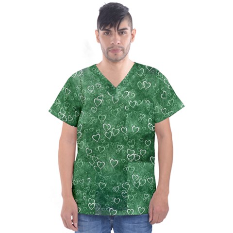 Heart Pattern Men s V-neck Scrub Top by ValentinaDesign