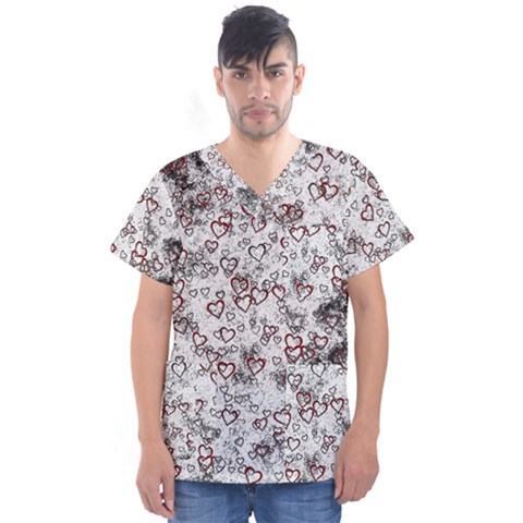 Heart Pattern Men s V-neck Scrub Top by ValentinaDesign