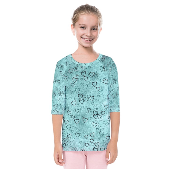 Heart pattern Kids  Quarter Sleeve Raglan Tee