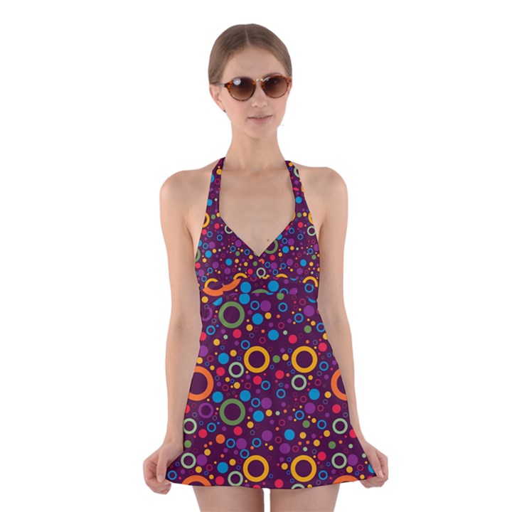 70s pattern Halter Swimsuit Dress