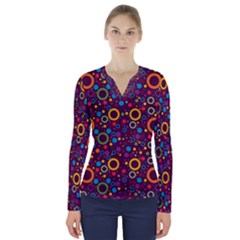 70s Pattern V-neck Long Sleeve Top