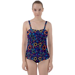 70s Pattern Twist Front Tankini Set