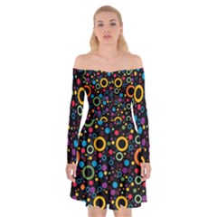 70s Pattern Off Shoulder Skater Dress