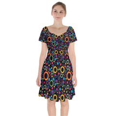 70s Pattern Short Sleeve Bardot Dress