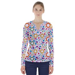 70s Pattern V-neck Long Sleeve Top