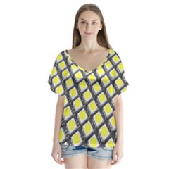 Wafer Size Figure V-neck Flutter Sleeve Top by Mariart