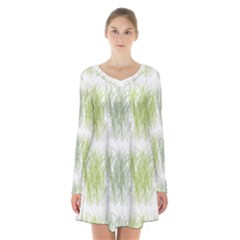 Weeds Grass Green Yellow Leaf Long Sleeve Velvet V-neck Dress by Mariart