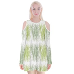 Weeds Grass Green Yellow Leaf Velvet Long Sleeve Shoulder Cutout Dress by Mariart