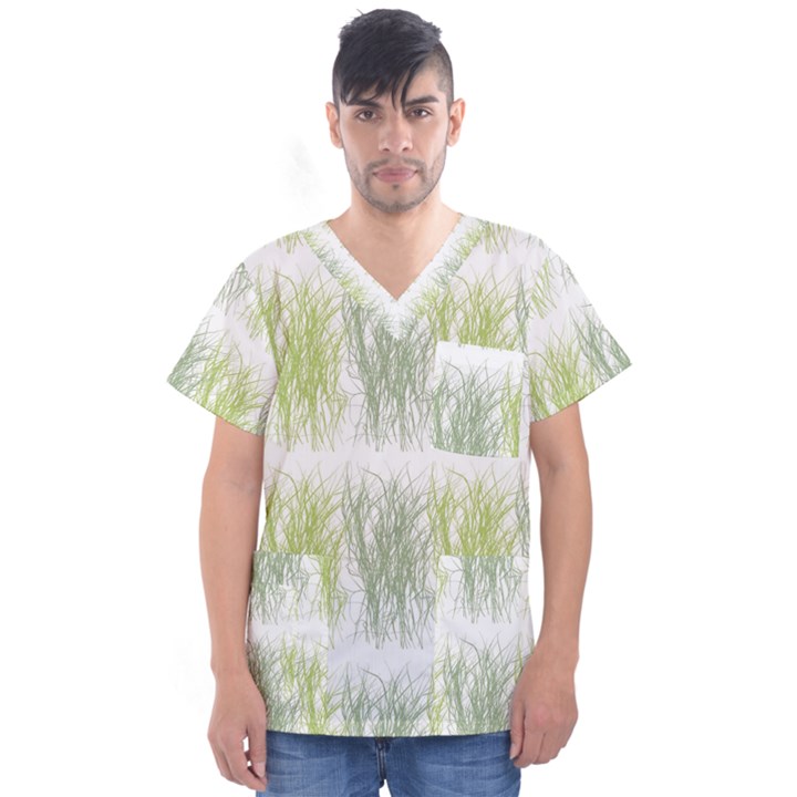 Weeds Grass Green Yellow Leaf Men s V-Neck Scrub Top