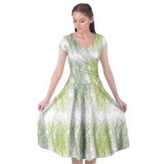 Weeds Grass Green Yellow Leaf Cap Sleeve Wrap Front Dress