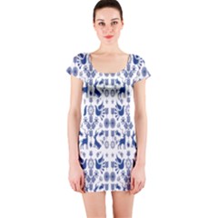 Rabbits Deer Birds Fish Flowers Floral Star Blue White Sexy Animals Short Sleeve Bodycon Dress by Mariart