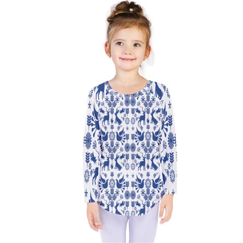 Rabbits Deer Birds Fish Flowers Floral Star Blue White Sexy Animals Kids  Long Sleeve Tee by Mariart