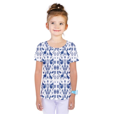 Rabbits Deer Birds Fish Flowers Floral Star Blue White Sexy Animals Kids  One Piece Tee by Mariart