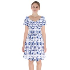 Rabbits Deer Birds Fish Flowers Floral Star Blue White Sexy Animals Short Sleeve Bardot Dress