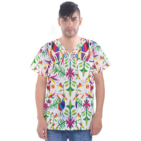 Peacock Rainbow Animals Bird Beauty Sexy Men s V-neck Scrub Top by Mariart