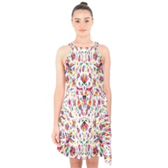 Peacock Rainbow Animals Bird Beauty Sexy Flower Floral Sunflower Star Halter Collar Waist Tie Chiffon Dress