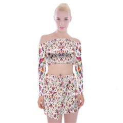 Peacock Rainbow Animals Bird Beauty Sexy Flower Floral Sunflower Star Off Shoulder Top With Skirt Set by Mariart