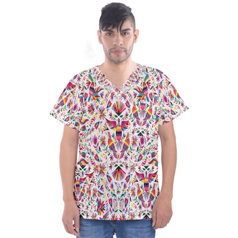 Peacock Rainbow Animals Bird Beauty Sexy Flower Floral Sunflower Star Men s V-neck Scrub Top by Mariart