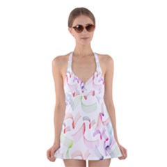 Rainbow Green Purple Pink Red Blue Pattern Zommed Halter Swimsuit Dress