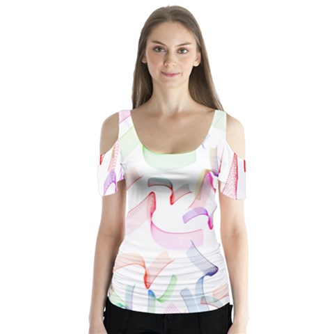 Rainbow Green Purple Pink Red Blue Pattern Zommed Butterfly Sleeve Cutout Tee  by Mariart