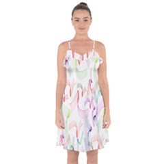 Rainbow Green Purple Pink Red Blue Pattern Zommed Ruffle Detail Chiffon Dress