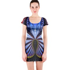 Illustration Robot Wave Short Sleeve Bodycon Dress by Mariart