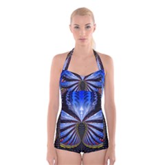 Illustration Robot Wave Boyleg Halter Swimsuit 