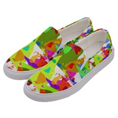 Colorful Shapes On A White Background                        Men s Canvas Slip Ons