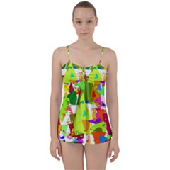 Colorful Shapes On A White Background                       Babydoll Tankini Set