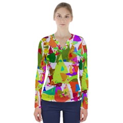 Colorful Shapes On A White Background                              V-neck Long Sleeve Top