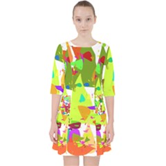 Colorful Shapes On A White Background                               Quarter Sleeve Pocket Dress