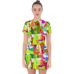 Colorful Shapes On A White Background                                Drop Hem Mini Chiffon Dress