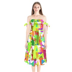 Colorful Shapes On A White Background                     Shoulder Tie Bardot Midi Dress by LalyLauraFLM