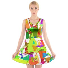 Colorful Shapes On A White Background                         V-neck Sleeveless Dress