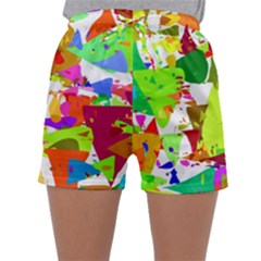 Colorful Shapes On A White Background                            Women s Satin Sleepwear Sleeve Shorts