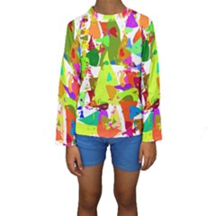 Colorful Shapes On A White Background                              Kid s Long Sleeve Swimwear by LalyLauraFLM